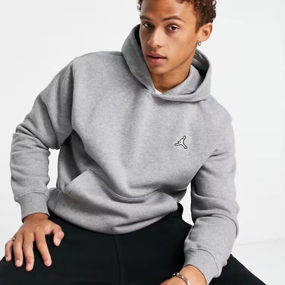 Jordan Jumpman Brooklyn Essentials Mens Fleece Pullover Hoodie Heather Gray - Picture 1 of 15